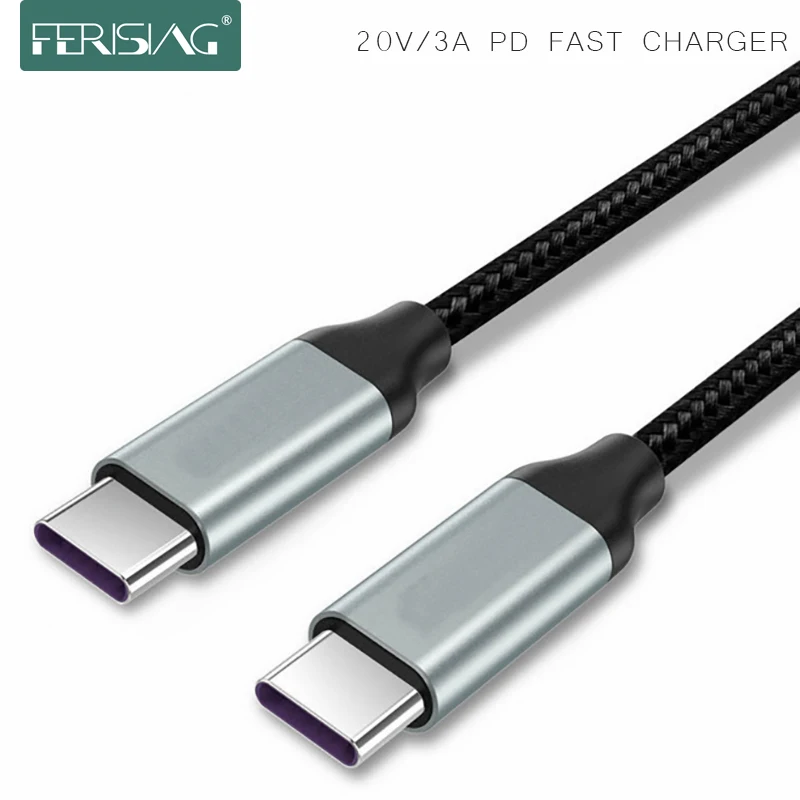 

FERISING 20V/3A USB Type C to USB C Cable Support PD 60W QC3.0 3A Quick Charge Type-C Cable for Macbook Samsung DELL Notebook