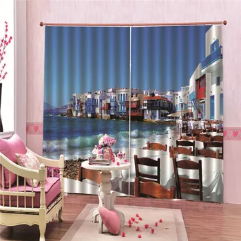 

European Town Sea Prints 3d Curtain Window Drapes Trendy Blackout Curtains For Living Room Bedroom Kitchen Kids Accessoires Bath