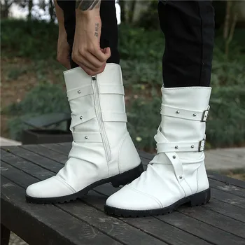 

High Top Boots Men 2018 Fashion Cool Flats Heel Zipper Shoes for Male Comfortable Casual Black White Boots Zapatos De Hombre