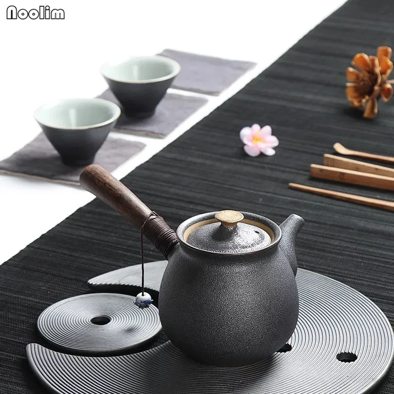 

NOOLIM New Arrival Ceramics Japanese Style Tea Pot Vintage Kung Fu Tea Set Ebony Wooden Handle Teapots Tea Kettle Eco-Friendly