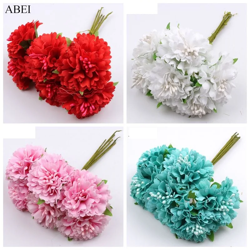 

6pcs/lot Artificial Silk Stamen Carnation For Wedding Home Party Decoration Fake Flower Bouquet DIY Wreath Garland Accessory