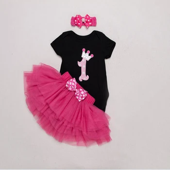 

3PCs per Set Newborn Black Baby Girl First Birthday Tutu Dress with Heaband Six-layered Bubble Skirt for 0-24Months