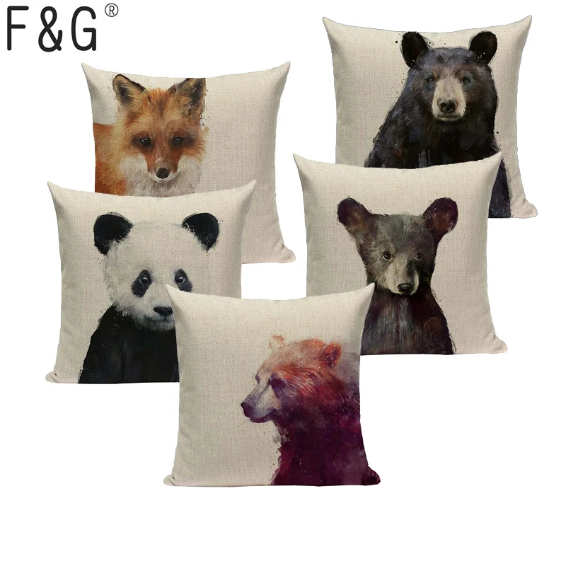 High Quality Bear lion Animal Cushions Cover Heart Home Decor Linen Pillow Cover Decorative Car Sofa Throw Pillows Pillowcase