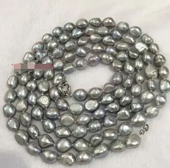 

NATURAL HUGE 9-10 MM SOUTH SEA GENUINE SILVER GRAY BAROQUE PEARL NECKLACE 48 '' Long pull chain>>> women jewerly Free shipping