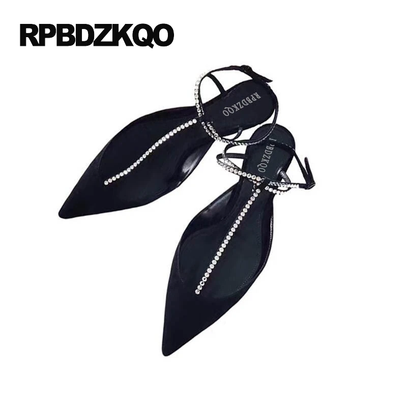 Suede Slingback 9 Bling Black Women Pointed Toe Large Size Summer Flats Rhinestone Sandals Ankle Strap Ladies Beautiful Shoes Suede Slingback 9 Bling Black Women Pointed Toe Large Size Summer Flats Rhinestone Sandals Ankle Strap Ladies Beautiful Shoes