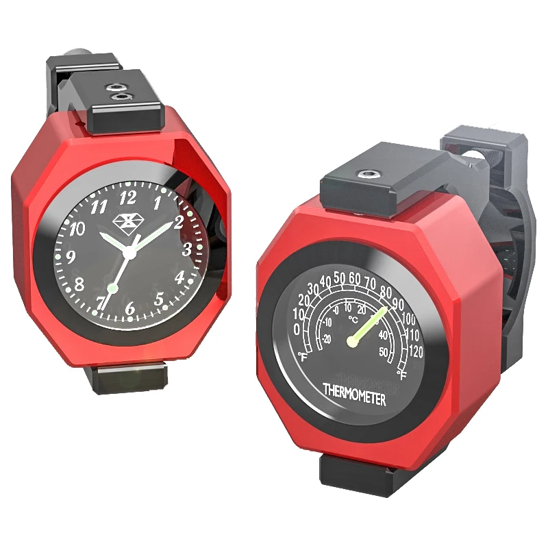 

Motorcycle Thermometer Watch Temperature Time 2-in-1 22-28mm Handlebar Luminous Clock T6063 Al Alloy Bike Mount Meter Scooter