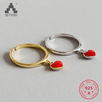 

100% 925 Sterling Silver Open Rings Retro Jewelry Red Heart Rings for Women Lover Mother's Day Gifts