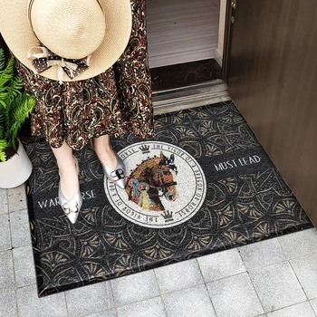 

American Style Horse Printed PVC Silk Loop Dust-proof Rugs Doormat Outdoor Area Rug Mats Shoes Scraper for Bathroom Hallway Red