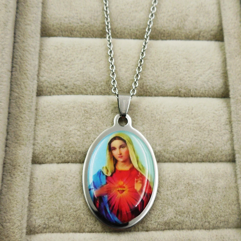 316L z nerezové oceli vlastní počáteční Virgin Mary přívěsek náhrdelník náboženství křesťanské kříž kouzlo šperky
