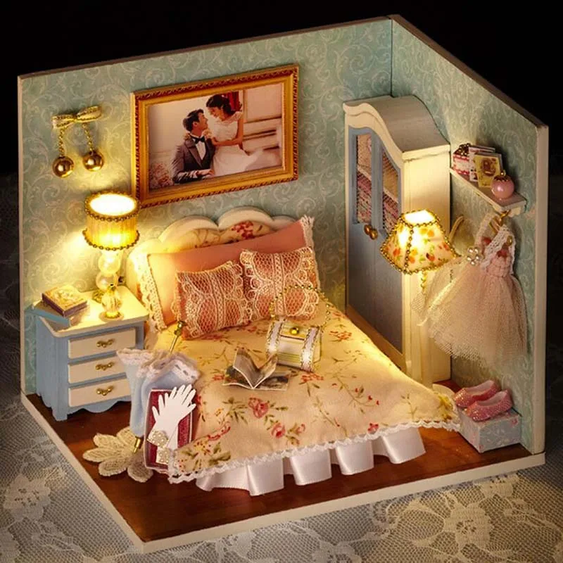 

Wooden Doll House Toys For Children Birthday Gift Crafts Kid Toy Handwork Furniture Miniature DIY Doll Houses Room -Happy Moment
