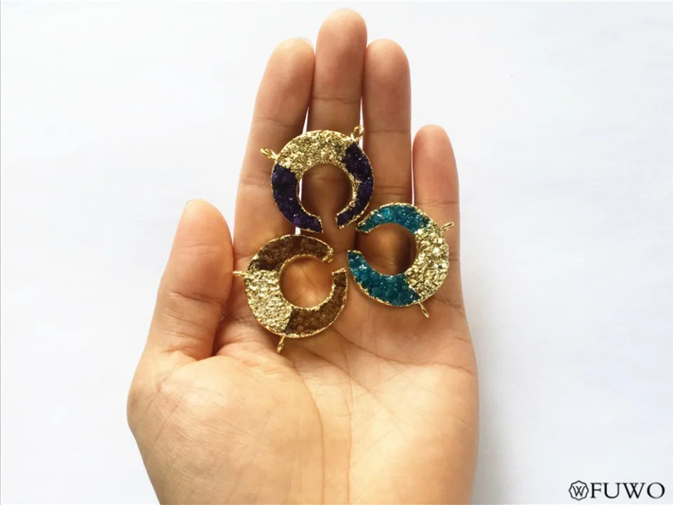Natural Druzy Crescent Pendant 9