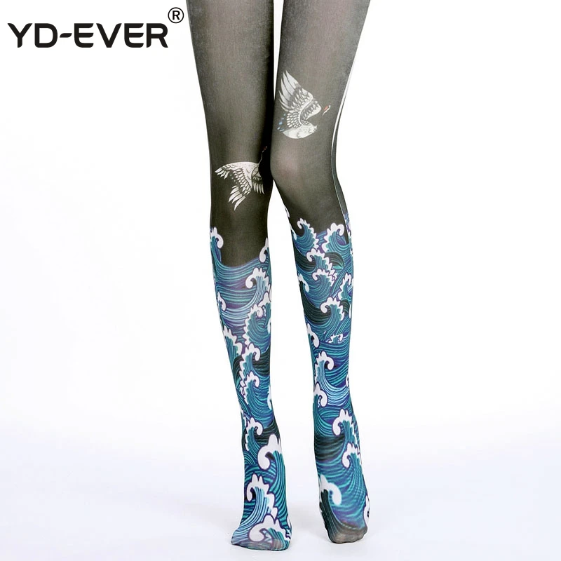 

YD-EVER print women tights Cotton Jacquard Pantyhose brand fashion Thin Spring Autumn Tattoo Colored Printed Hosiery 338
