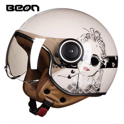 BEON мотоциклетный Ретро 3/4, полулицевые шлемы, винтажный шлем для скутера, открытый шлем для женщин, мотоциклетный шлем для мужчин - Цвет: 17