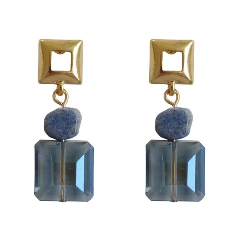 

Delicate Metal Square With Stone Glass Pendant Earrings For Women Jewelry