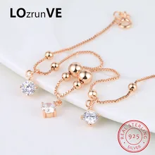 

LOZRUNVE Original 2018 S925 Sterling Silver Leg Bracelet Zirconia Elegant Beads Box Chain Anklet Women Factory Wholesale