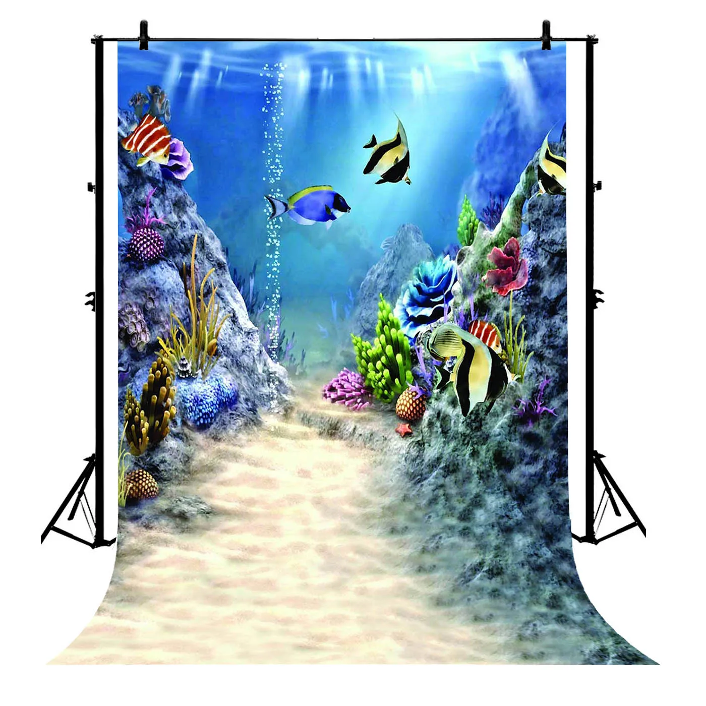 

5x7ft Under Sea Fish Bubble Coral Reef Water Ocean Brown Hill Polyester Photo Background Portrait Backdrop
