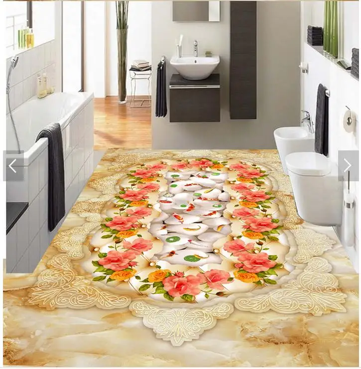 HomeDecoration European style lotus lithium fish marble bathroom 3D