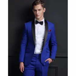 2018 Королевский синий Для мужчин Костюм bespoke воротником одна кнопка 2 шт. Для мужчин костюмы vestido de festa terno для masculino (куртка + брюки)