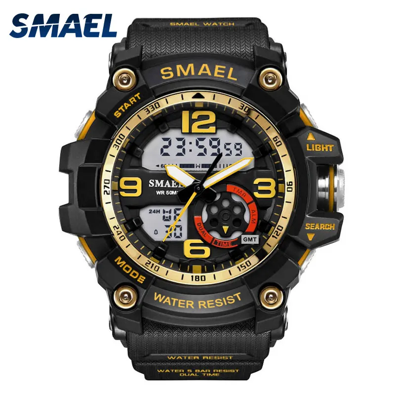  Men Watches 2017 Luxury Brand SMAEL Waterproof LED Wristwatches 1617 Chronograph Stopwatch Army Gol