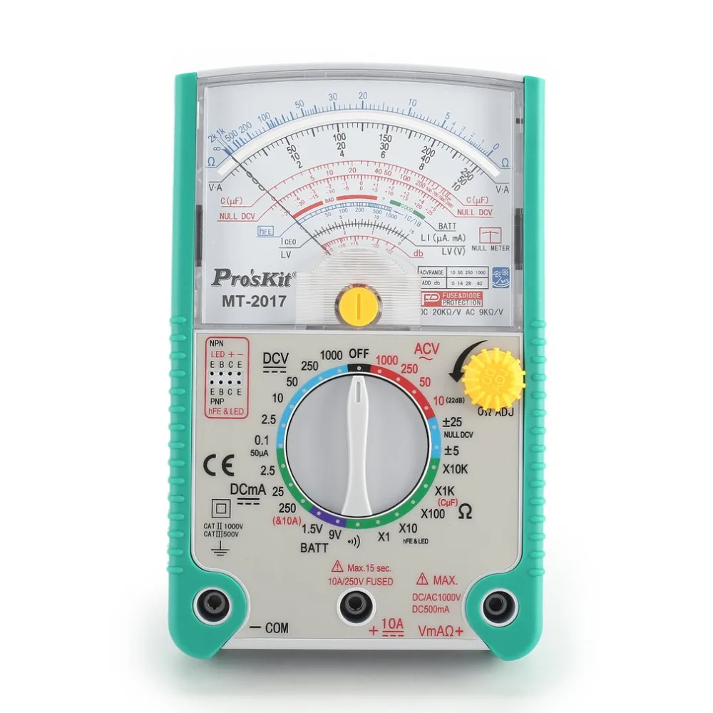 

Pros'Kit MT-2017 MT-2018 Analog Multimeter Safety Standard Ohm Test Meter DC AC Voltage Current Resistance Multimeter