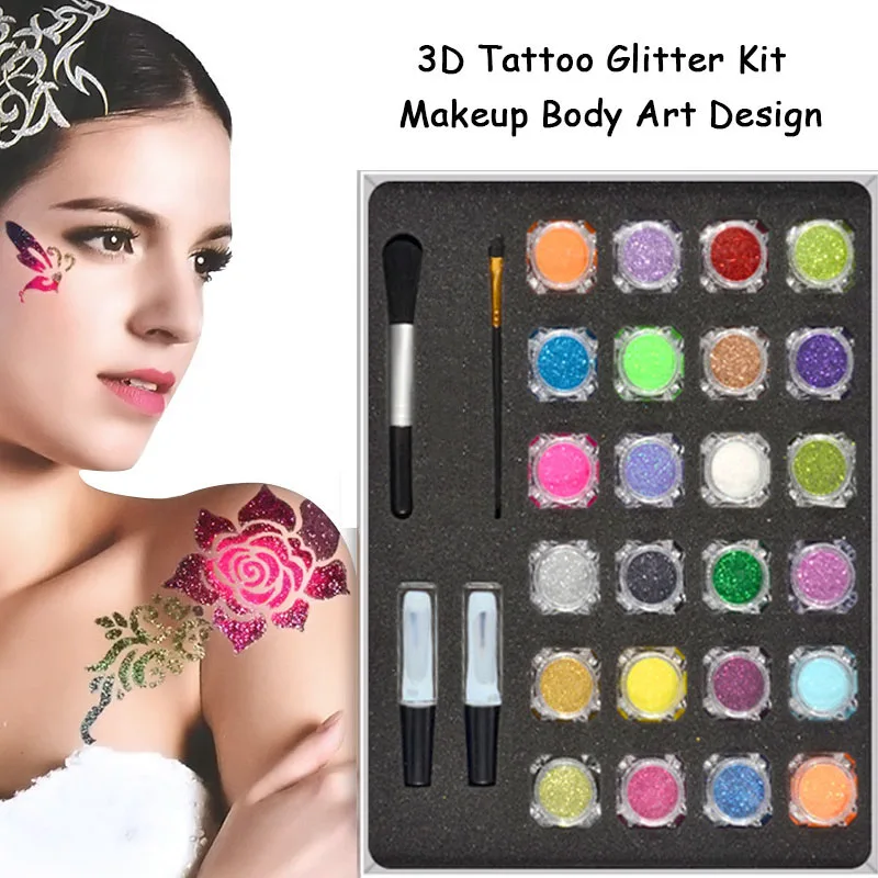 Glitter Tattoo Kit Weihnachten Schablonen Glitter Kleber Pinsel Körper Kunst Tattoo Set Glitter Tattoo Kit Weihnachten Schablonen Kleber Kleber G