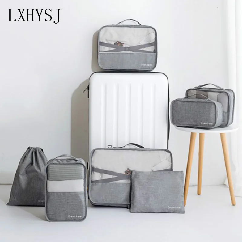 

LXHYSJ 7PCS Travel Storage Bag Clothes Underwear Finishing Organizer Suitcase Bag Waterproof Shoes Packing Cube Bag