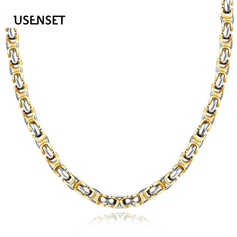 USENSET очаровательное мужское ожерелье из нержавеющей стали, модная Византийская цепочка, золотого цвета, Серебряное ювелирное изделие 5,5-6,2 мм
