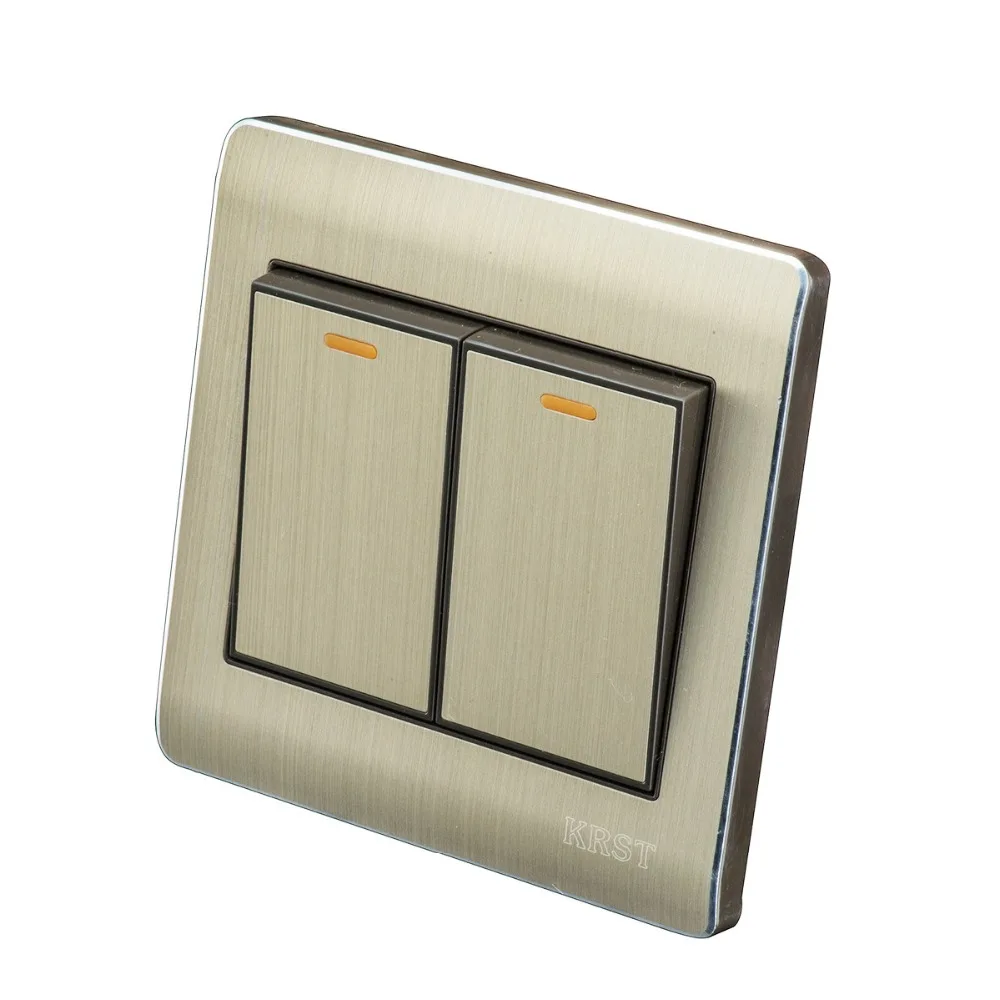 

Home Wall Switch Socket, 86 Type Concealed Gold, Two Open Double Control Switch Panel, 10A PC110-250V