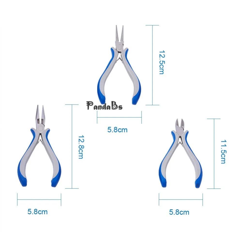 PandaHall Горячие DIY Ювелирные наборы инструментов оборудования, комплекты с клещами, круглый нос, боковые кусачки и кусачки, синий, 110 ~ 125x70 мм