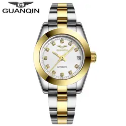Топ Элитный бренд часы оригинальные GUANQIN Для женщин автоматические механические часы Водонепроницаемый алмаз сапфир Для женщин золотые