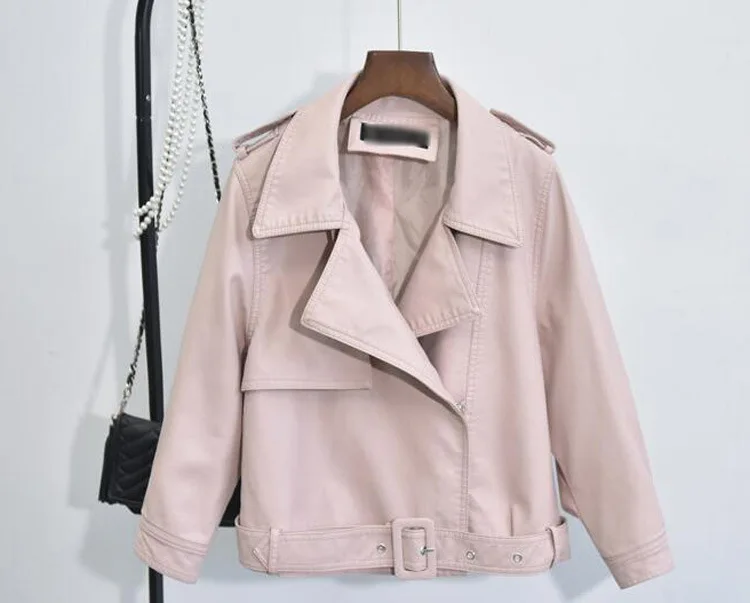 

motorcy Autumn Winter yellow black Women Leather Jackets Motorcycle Soft Pu Coats Slim Short Outwear Turn Down Collar zip