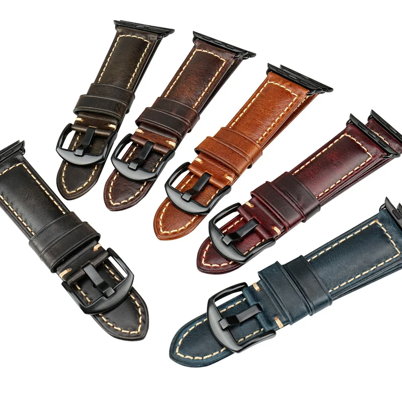 سوار عتيق من جلد البقر لساعة أبل 45 مللي متر 44 مل...