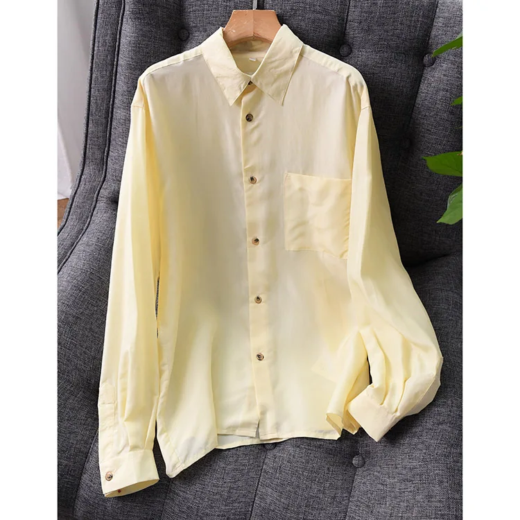 

Women spring 100% Natural Silk Blouse Real Silk Long Sleeve Basic Shirt OL Beige Coffee Top Shirts Silk Blouses for office Women