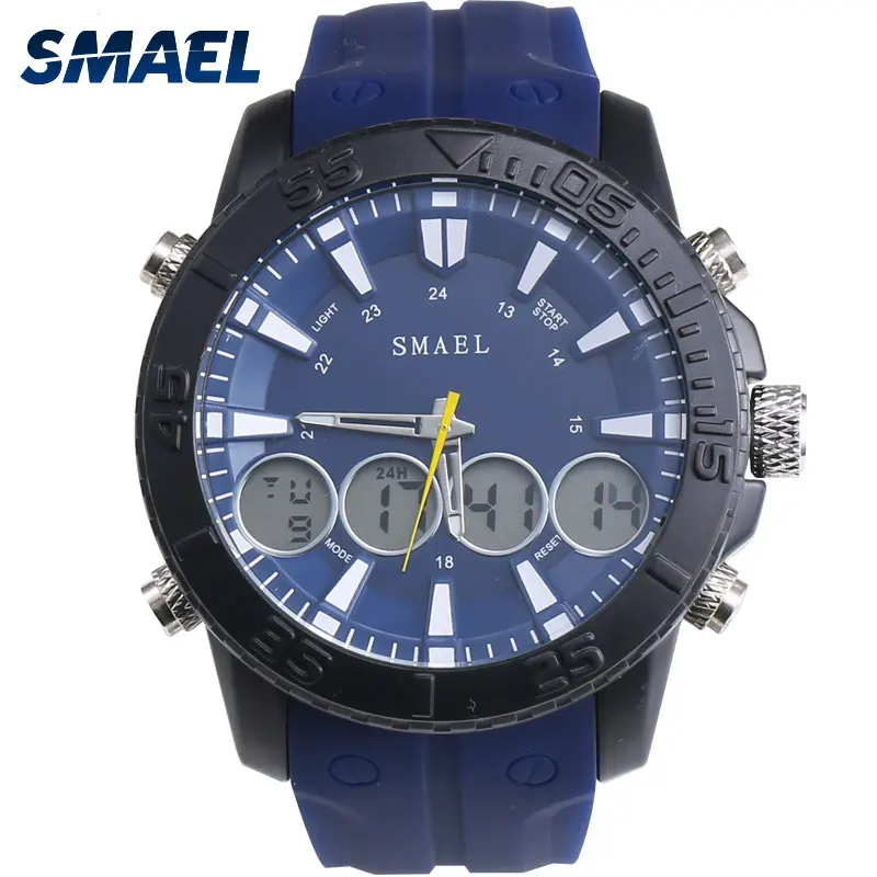 

New Fashion Sport Men's Watches SMAEL Alloy Waterproof Quartz Clock Dual Display Watches Men Silicone Top Military Watch 1033