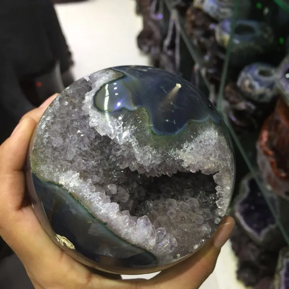

large size Agate Sphere Crystal Druzy Polished Ball open smiling crystal sphere for home decoration