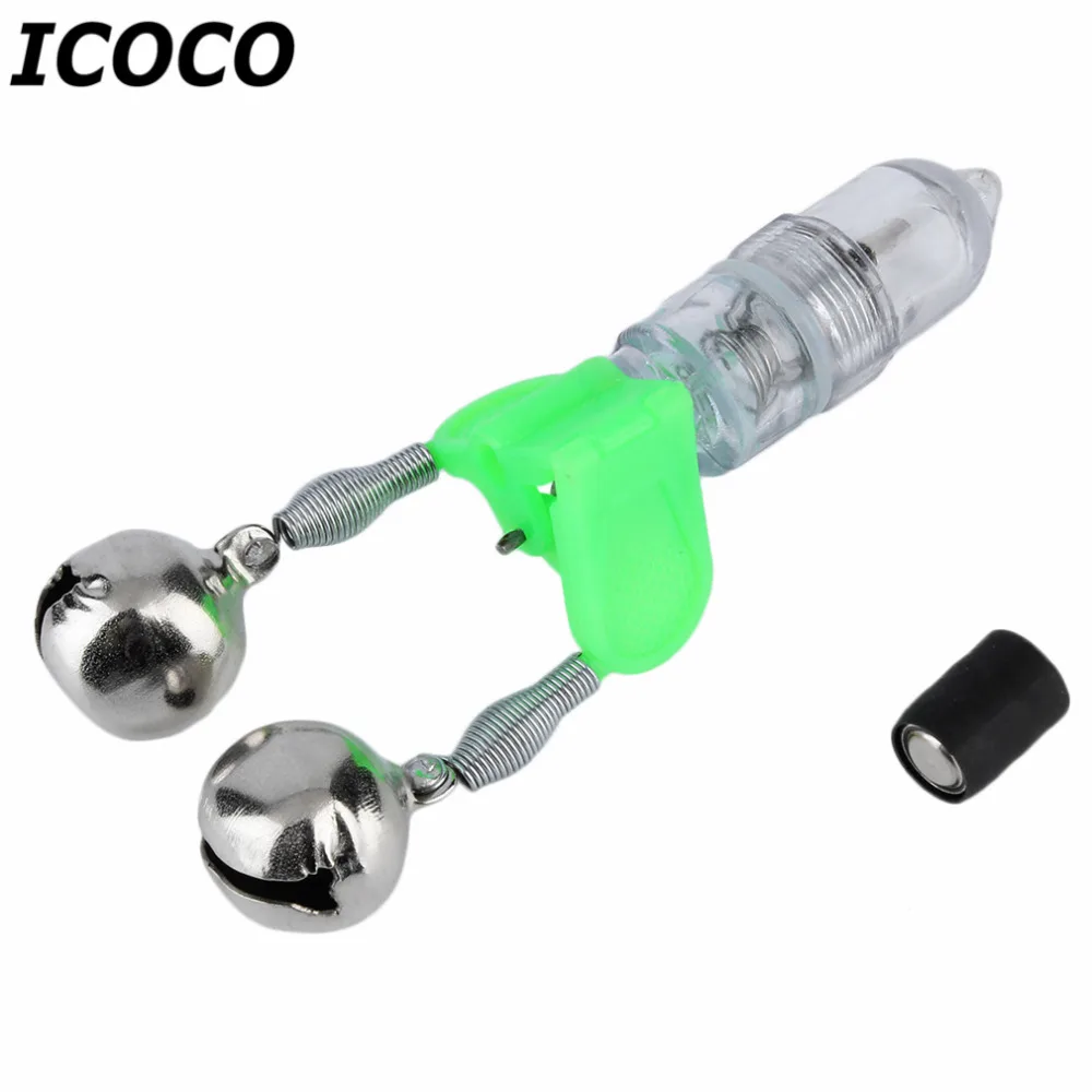 

ICOCO Fishing bite Indicator LED Night Light Double Twin Bells Tip Clip On Fishing Rod Tackle Fishing Bells Alarm LED Indicator