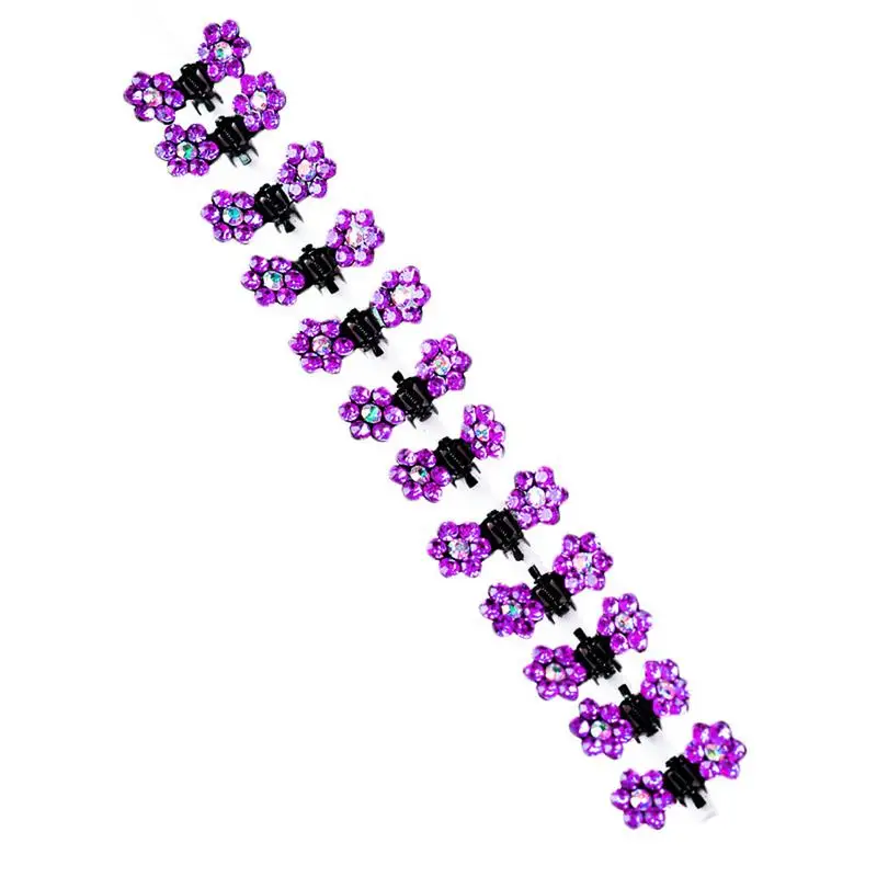 12 шт мигающий для маленьких девочек зажим для волос кристалл цветок коготь волос металла детей мини шпилька Стразы дети шпилька - Цвет: purple