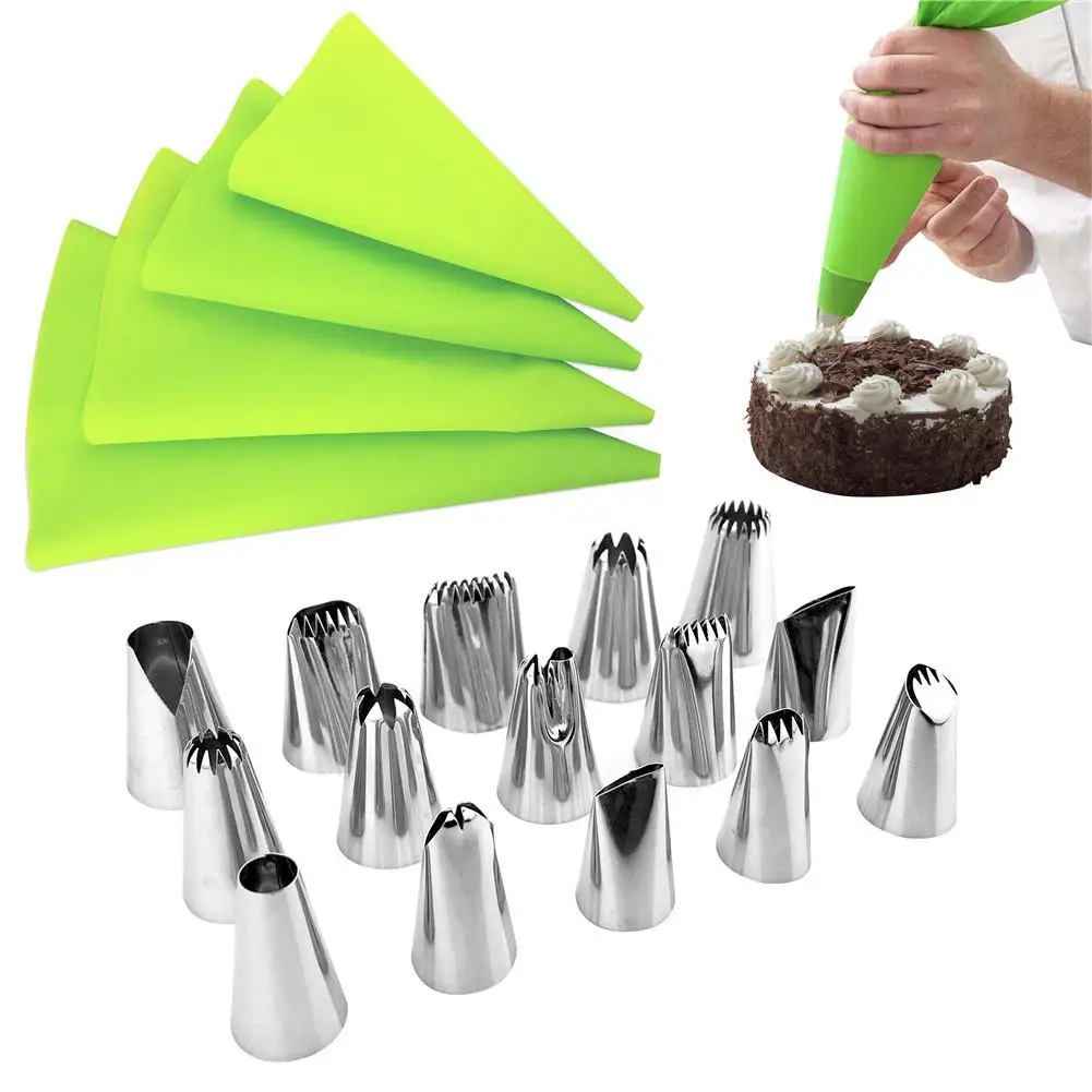 

19Pcs/Set Russian Icing Piping Tips Silicone Icing Piping Cream Pastry Bag Stainless Steel Nozzle Set DIY Cake Decorating Tips