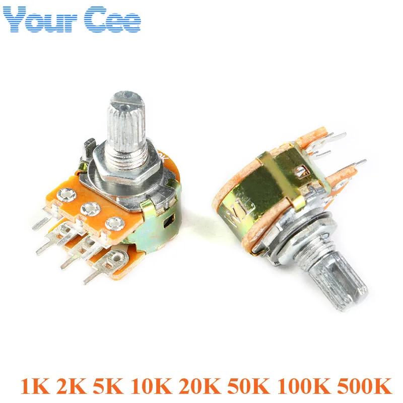 10 шт. B1K B2K B5K B10K B20K B50K B100K B500K 6Pin вал WH148 потенциометр 1K 2K 5K 10K 20K 50K 100K 500K|Потенциометры|