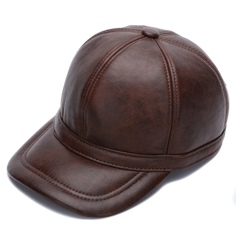 Online Echtes leder männer baseball kappe hut hohe qualität männer echte leder erwachsene feste einstellbare hüte caps