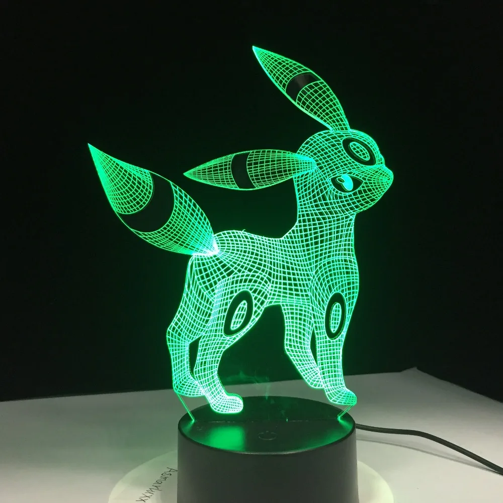Pokemon Umbreon 3D акриловый ночник USB спящий свет 3AA батарея 7 видов цветов меняющая