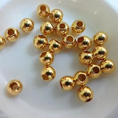 

[NEW ARRIVAL] 1PCS 24K Yellow Gold 3-4mm Smooth Round Bead 0.14g / for Bracelet