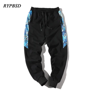 

2018 Autumn Japanese Harajuku Retro Patchwork Floral Pants Men Plus Size Elastic waist Loose Mens Casual Jogger Pants Trousers