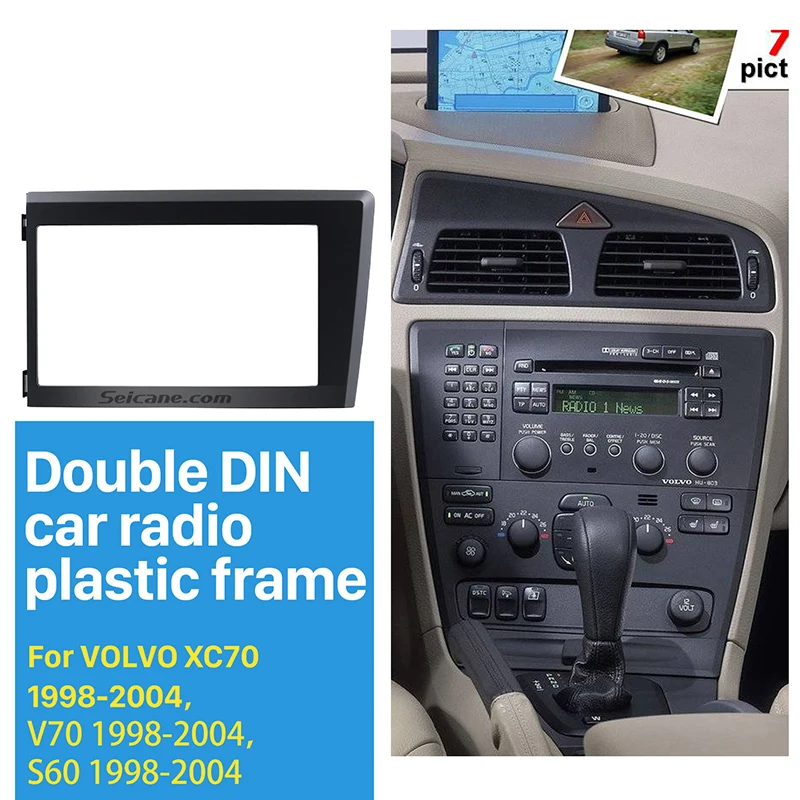 Noir Façade autoradio double DIN pour Volvo S60 V70 XC70 2000–2004 