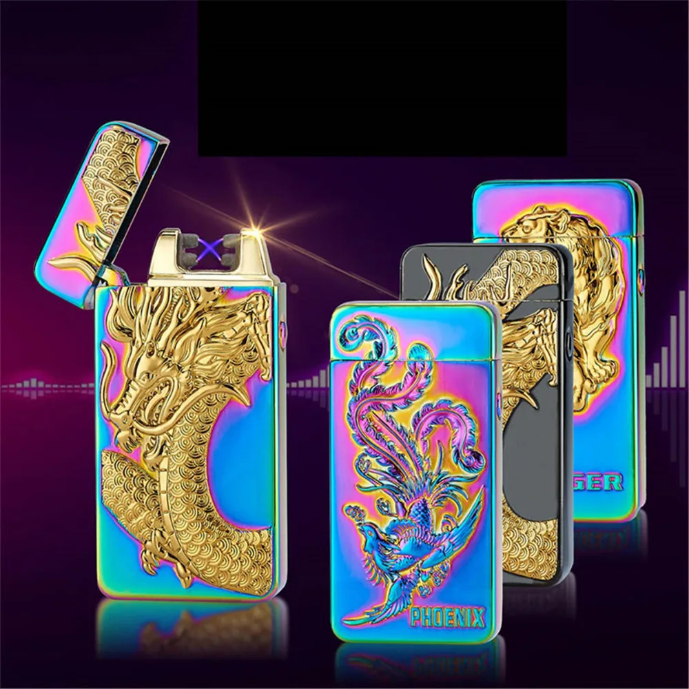 

10 Colors Electronic Cigarette Lighter USB Rechargable Windproof Electric Double Arc Pulse Smoking Lighters Torch Gifts for Men
