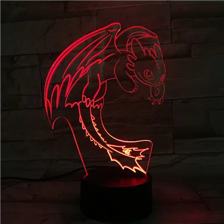 Как приручить дракона ночник светодиодный 3D иллюзия USB сенсорный датчик RGBW детский подарок Ночной яростью настольная лампа украшение стола