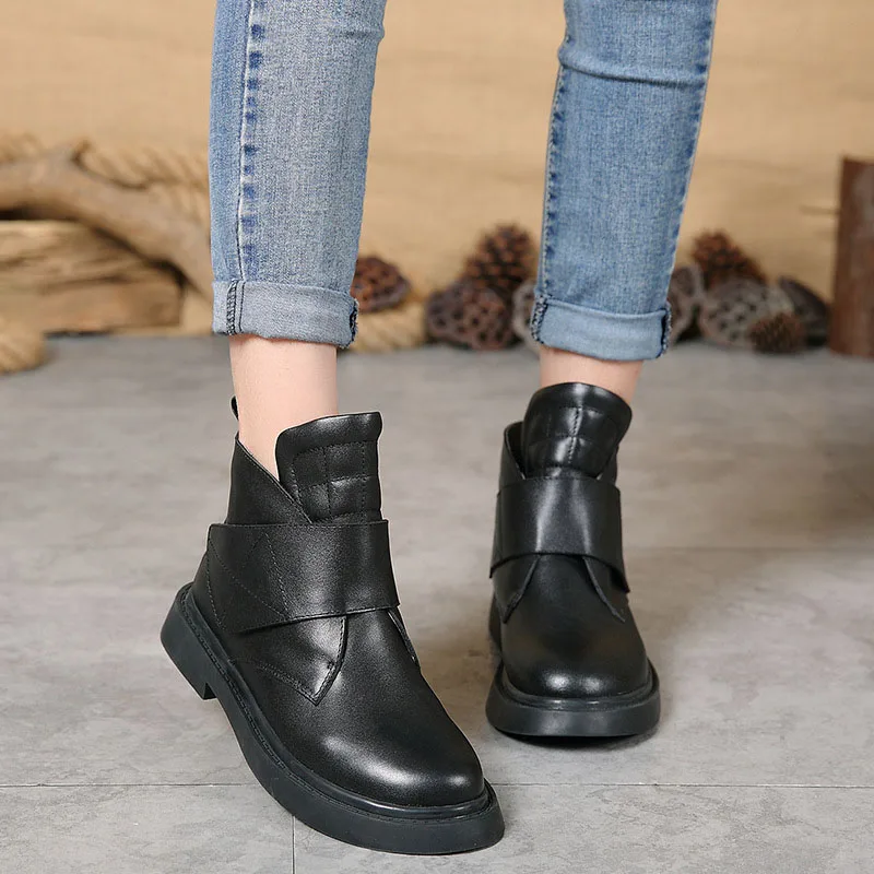 

Women's Winter Boots Shoes black Genuine Leather warm wool Snow ankle boots decoration brand fashion style