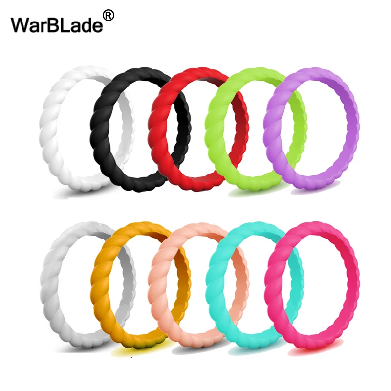 3mm Thin Braided Silicone Ring Fashion Sports Hypoallergenic Crossfit Flexible Woven Rubber Finger Ring For Women Wedding Rings