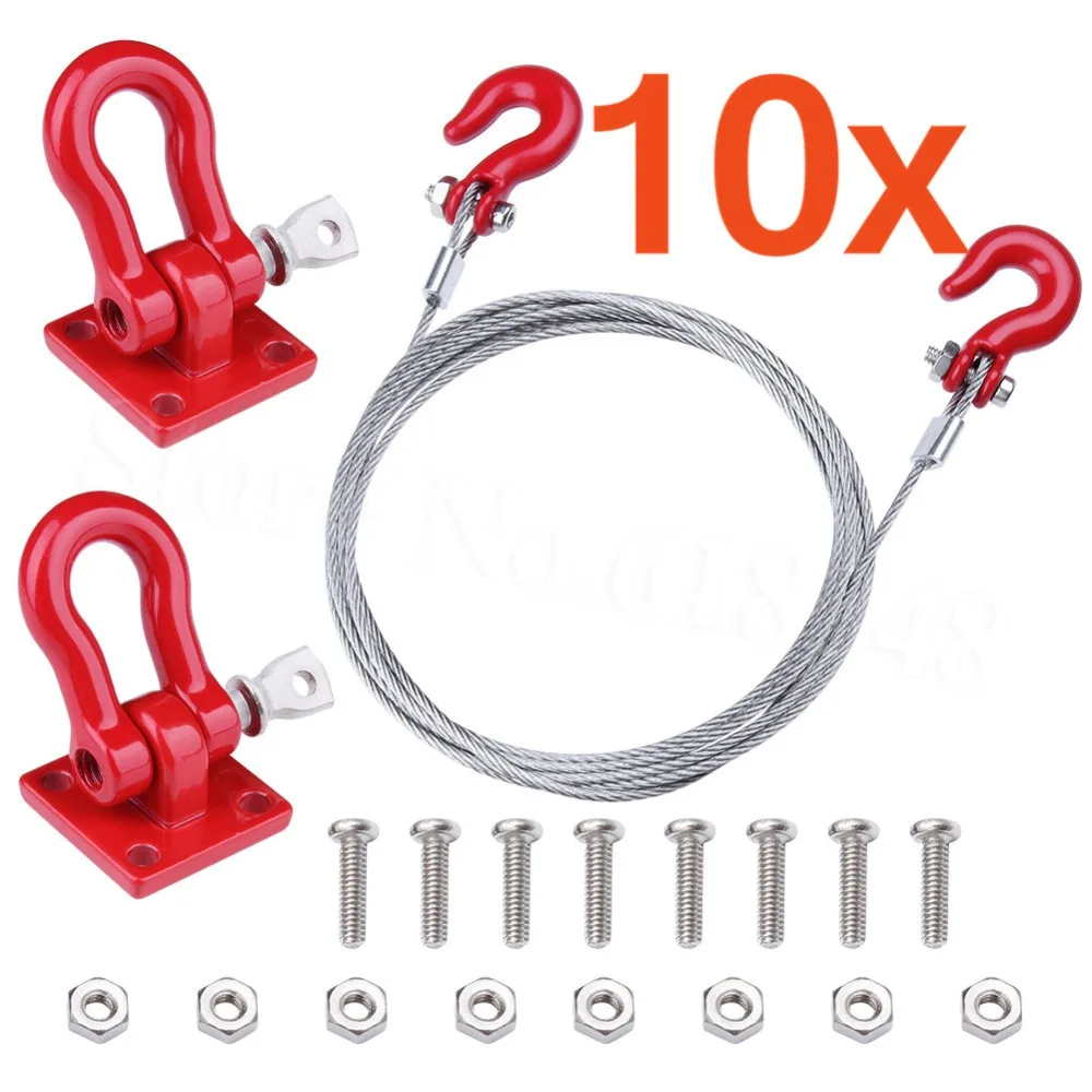 

10 Sets/Lot RC Crawler Tow Hook & Steel Rope for 1:10 Axial SCX10 TAMIYA CC01 RC4WD D90 D110 TF2 Climbing Car Trailer Parts