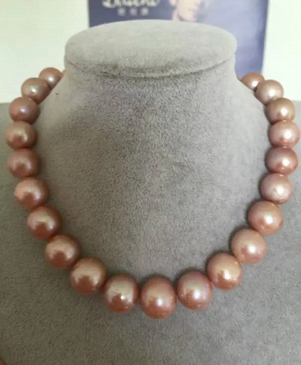 

hugeAAA12-14mm south seas round pink purple pearl necklace 18inch14KGP